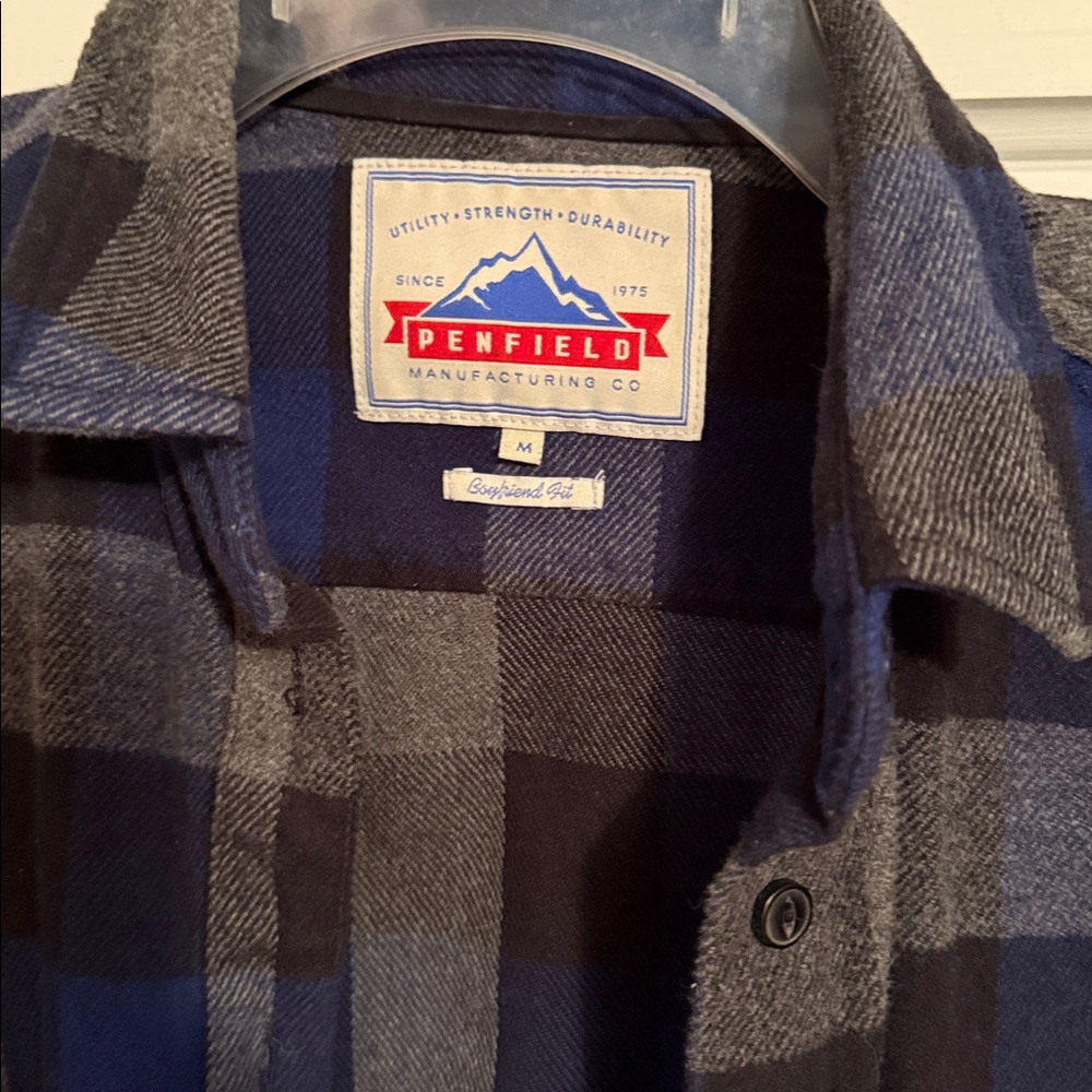 Penfield Boyfriend fit Flannel blue grey buffalo plaid M - Picture 3 of 10